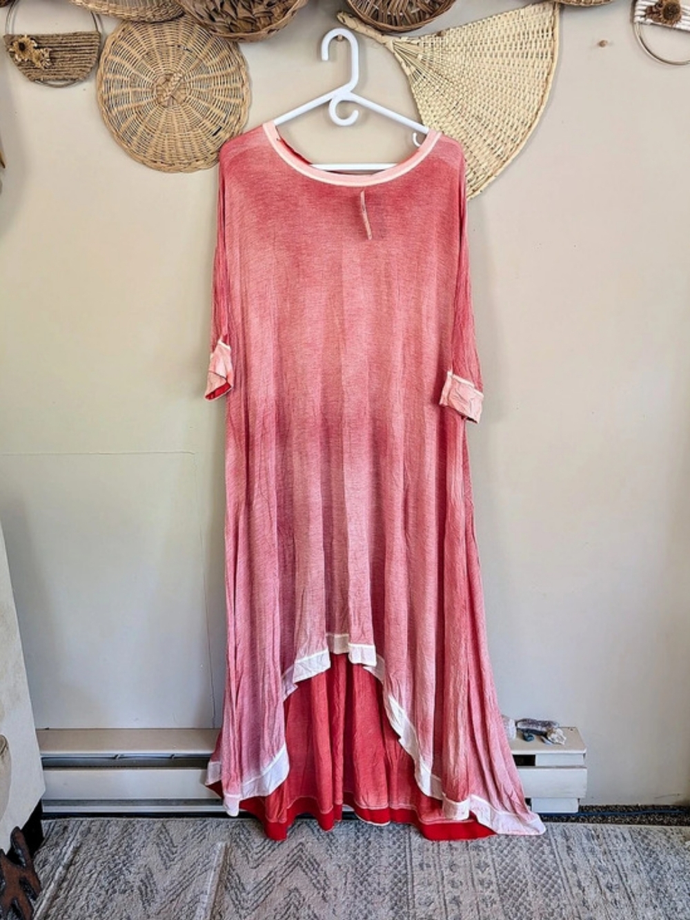 NWT Anthropologie Pink Coral Dip Dye Ombre High Low Maxi Dress Coverup Large